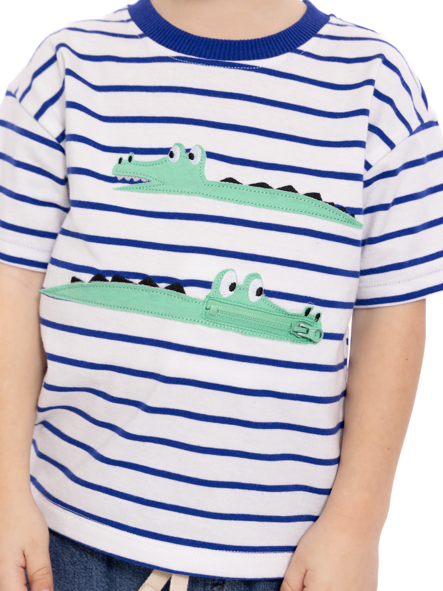 Wonder Nation Toddler Boys Short Sleeve Striped Graphic Tee with Zipper Pocket, Sizes 12M-5T