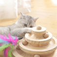thumbnail image 2 of Turntable Cat Toy Wooden Tower Track Interactive Toy Cat Pet Smart Ball Swing Toy Cat, 2 of 3
