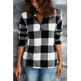 thumbnail image 3 of ABPHQTO Sudadera de mujer negra con cuello vuelto y cremallera de 1/4 con estampado a cuadros, 3 of 5