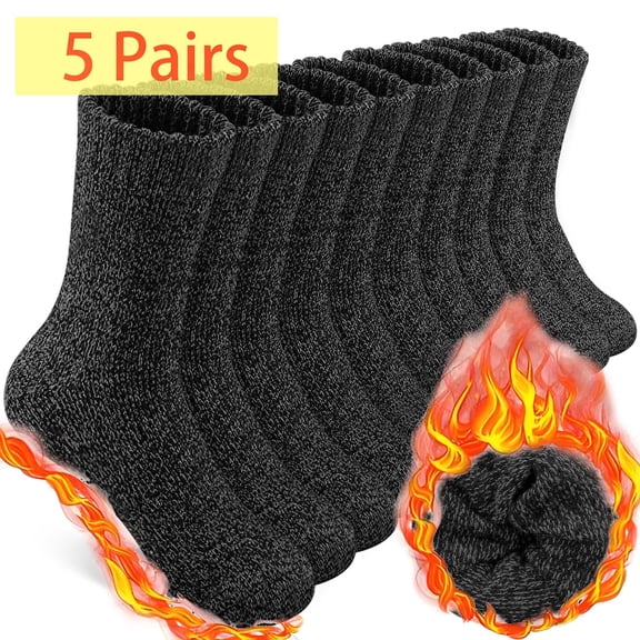 5 Pairs Men's Wool Loop Socks, Winter Warm Thick Socks, Men's Outdoor Home Casual Socks fits all sizes 8-12