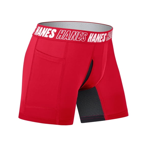 Hanes Moves Boys' Anti-Chafe Long Leg Boxer Brief Underwear, Assorted Colors, 6-Pack XL
