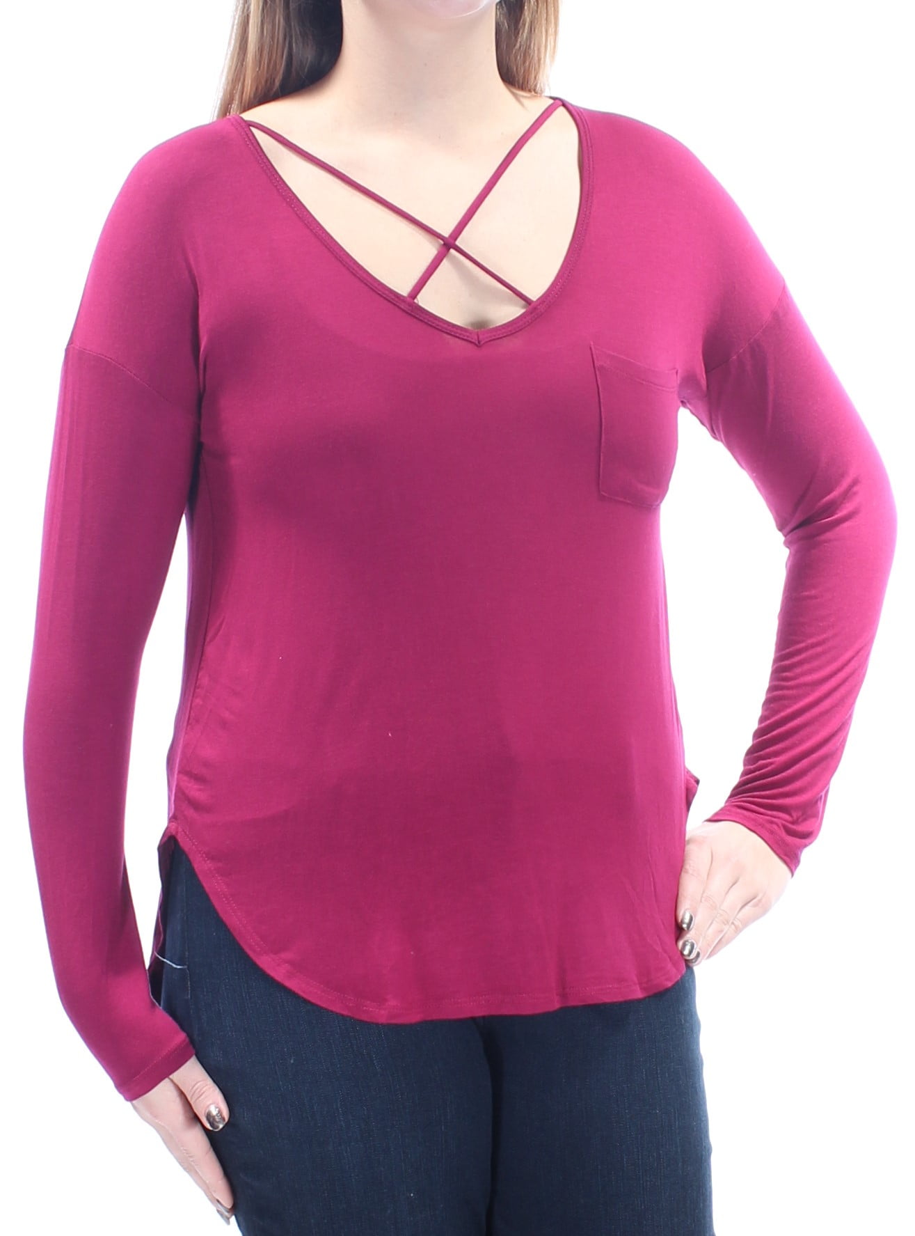 BELLE DU JOUR $13 Womens New 1141 Burgundy Cut Out Top L Juniors B+B