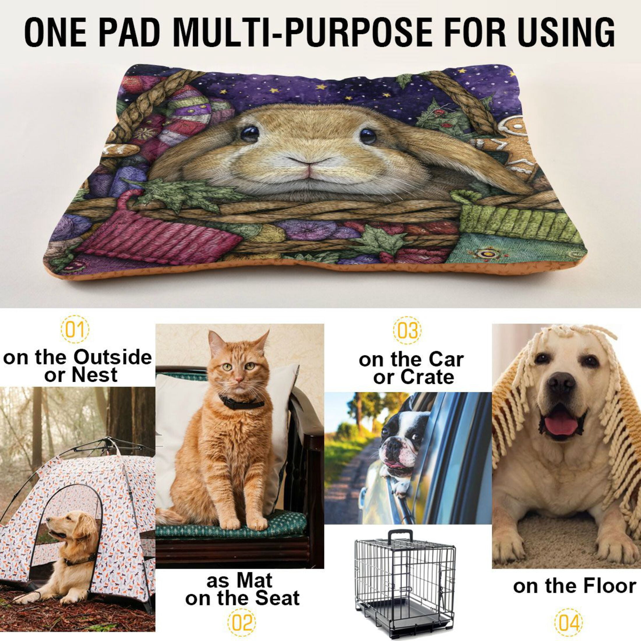 Qxltty Gingerbread Rabbit Ped Pad Wear-resistant and Hard to Bite Through Sleeping Pad for Small Medium Large Dogs Winter Pet Bed 36×24in