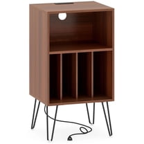 Barara King Record Player End Table with Charging Station Turntable Stand, Couch Side Table with Vinyl Storage for Living Room, Bedroom, Home Office, Walnut