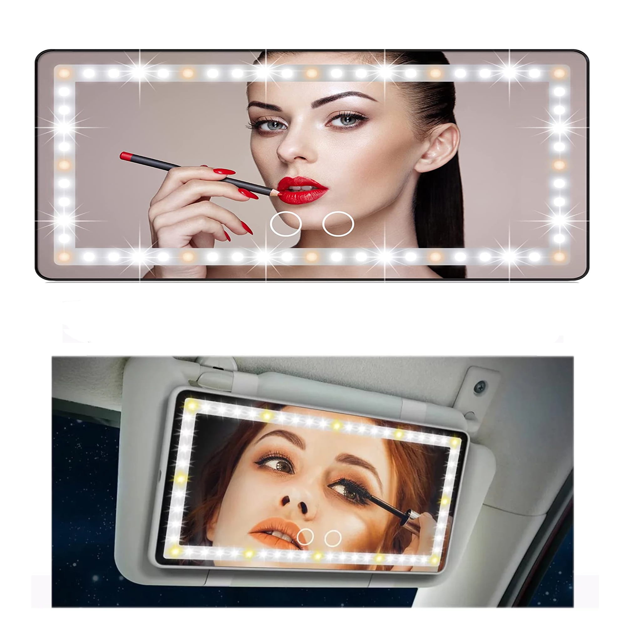 Bicmte Car Vanity Mirror Rechargeable Makeup Mirror with 3 Light