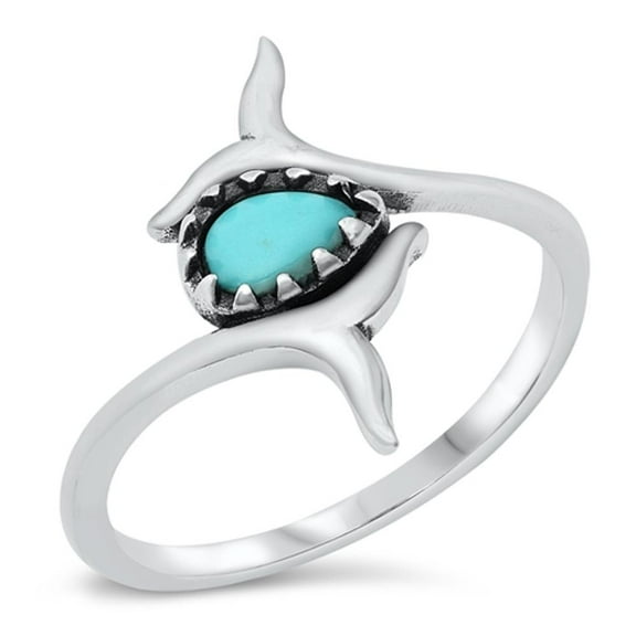 CHOOSE YOUR COLOR Double Whale Tail Simulated Turquoise Bali Ring .925 Sterling Silver Band Blue CZ Female Size 7
