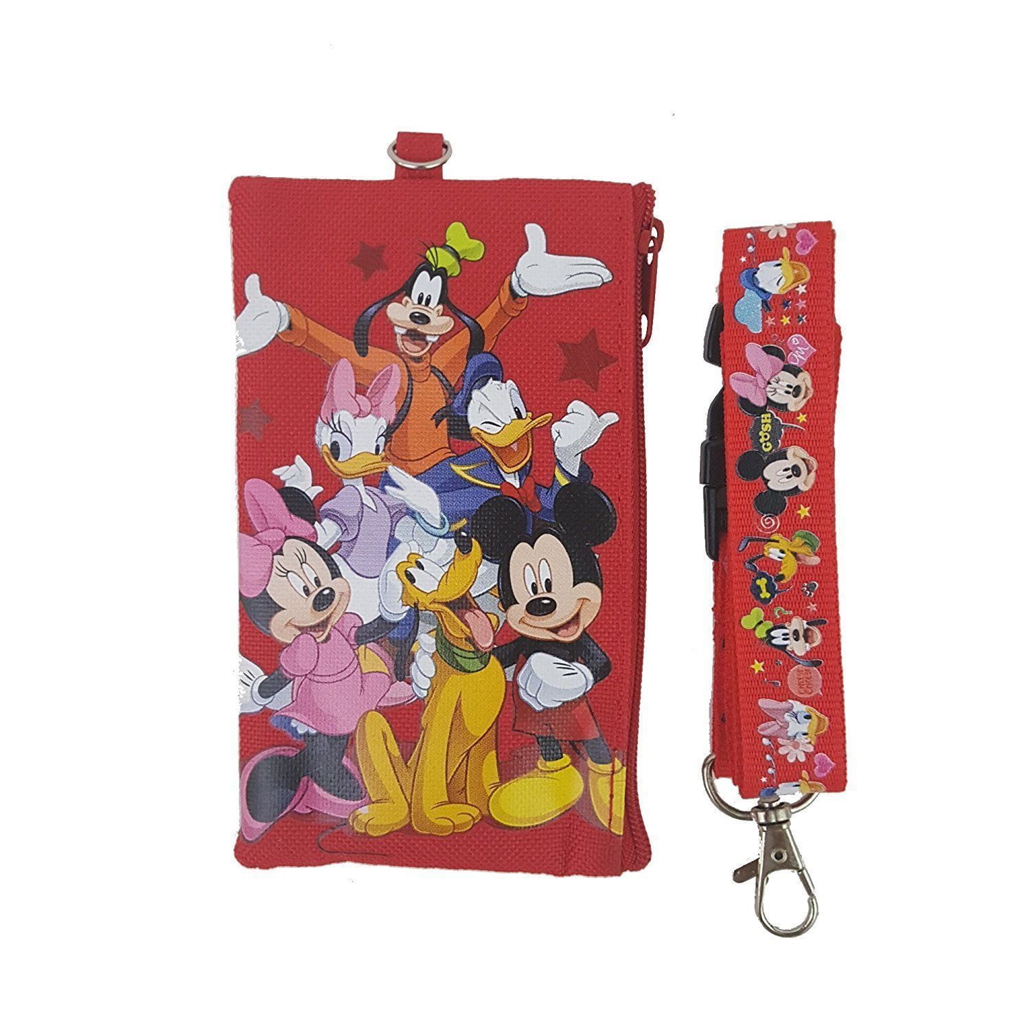 Mickey Friends Red Lanyard Fastpass ID Ticket Holders with Detachable Coin Purse 