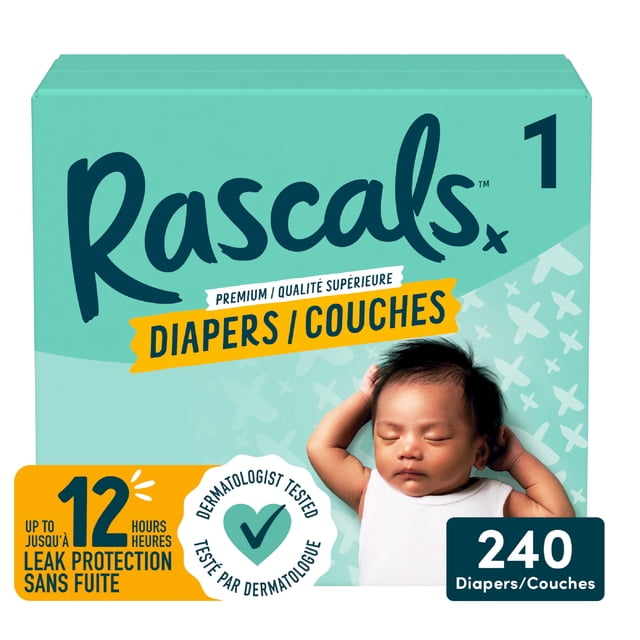 Couches Rascals Premium, Taille 1, 240 unités