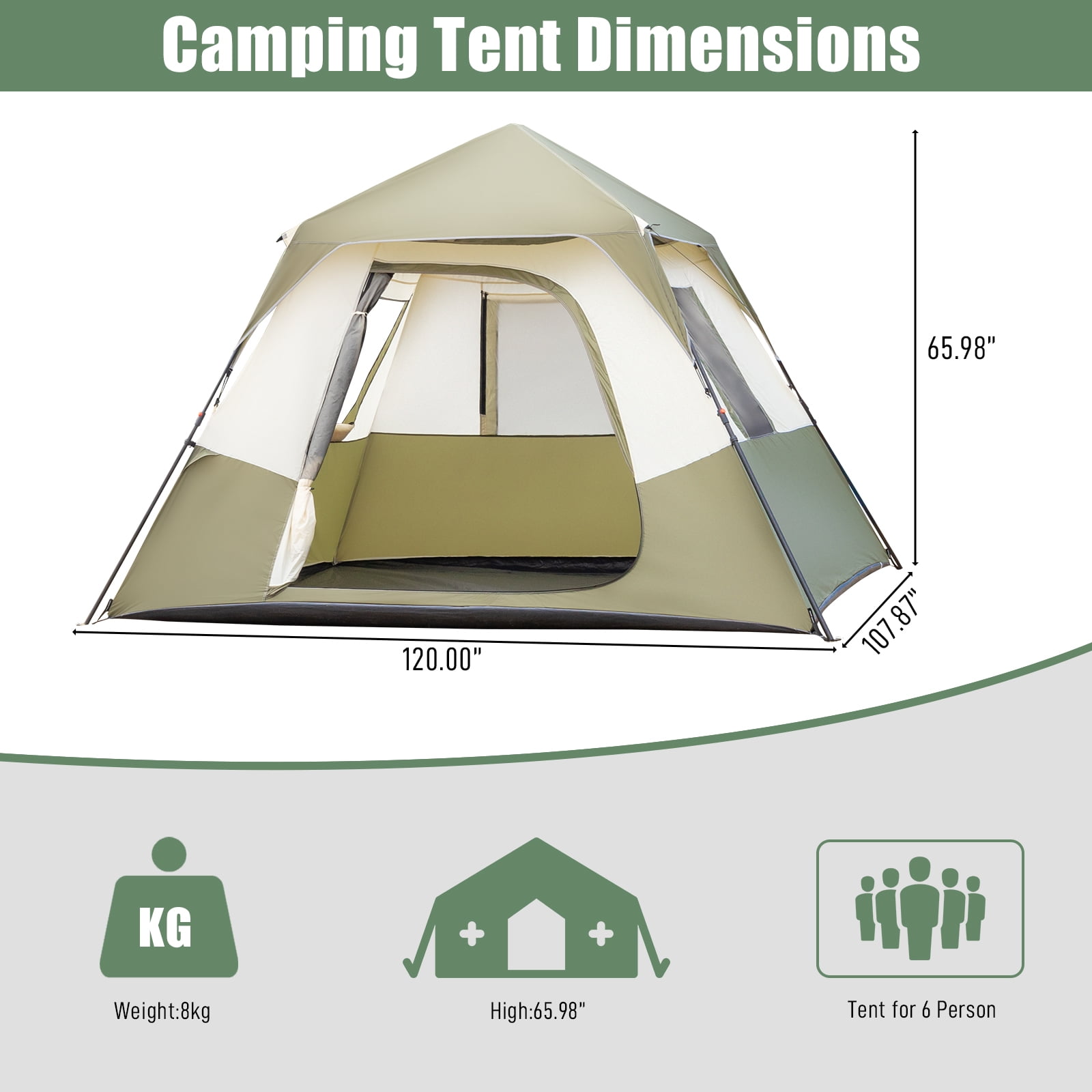 HighSound  Camping Tent, 6Person Waterproof Tent with Instant Setup, Portable Backpacking Tent w/Double Fabric, Family Tent