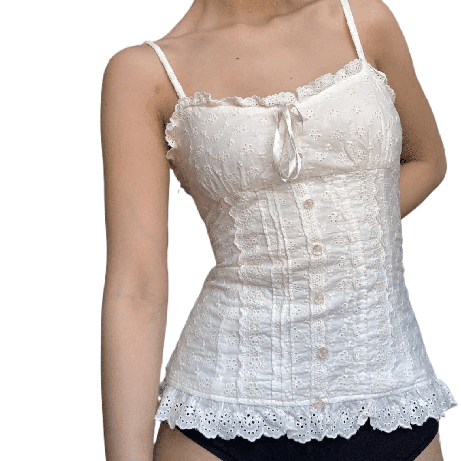 Kawaii White Corset Top 2000s T-Shirts Lace Trim Vintage