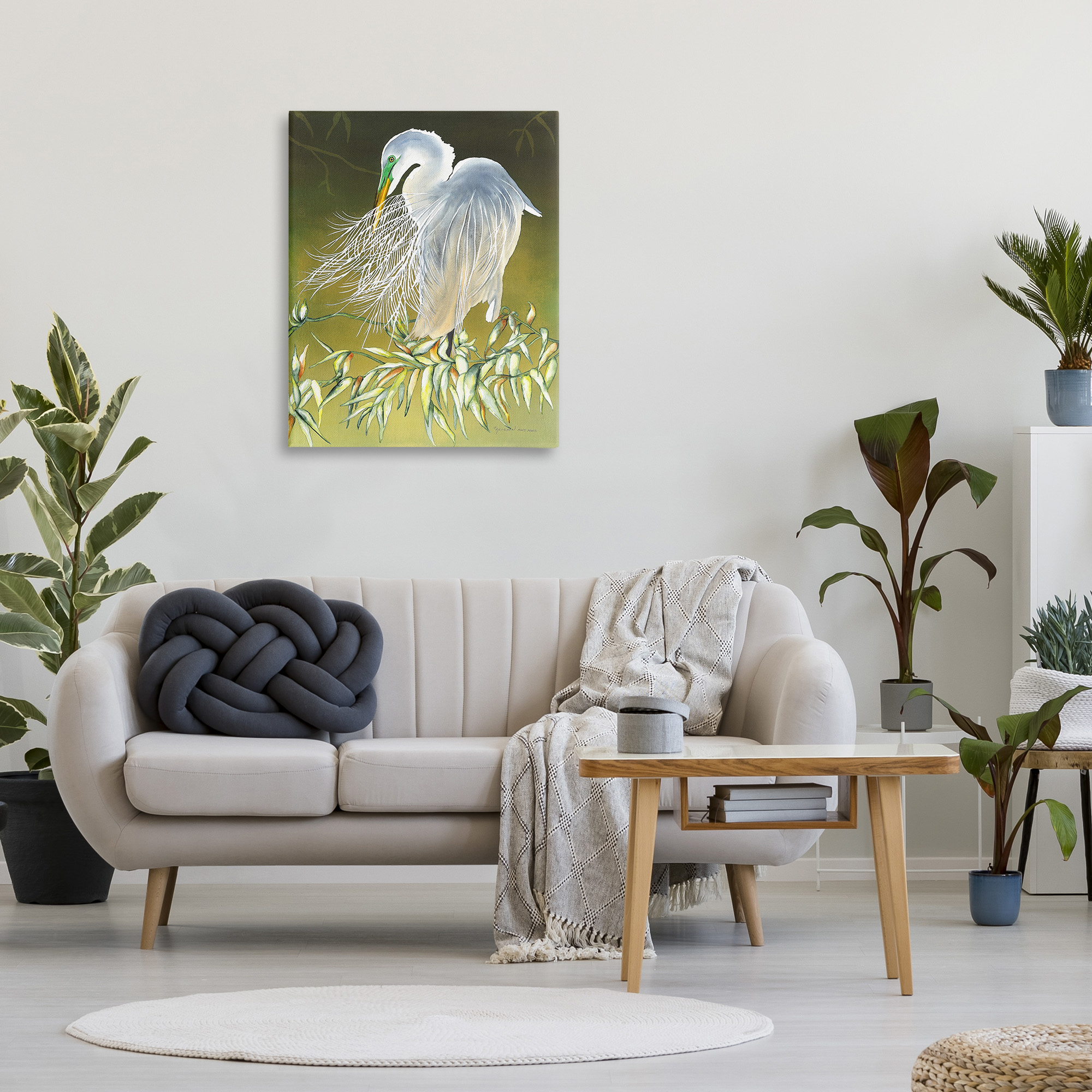 Stupell Industries Elegant Egret Bird Animals & Insects Painting Gallery Wrapped Canvas Art Print Wall Art, 30 x 40