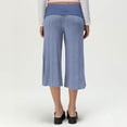 thumbnail image 4 of Gaucho Capri Pants for Women Fold Over Cropped Pant Low Rise Wide Leg Capri Striped Palazzo Flowy Culottes Dark Blue M, 4 of 6