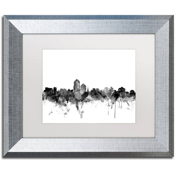 Trademark Fine Art "Albuquerque NM Skyline B&W" Canvas Art by Michael Tompsett, White Matte, Silver Frame
