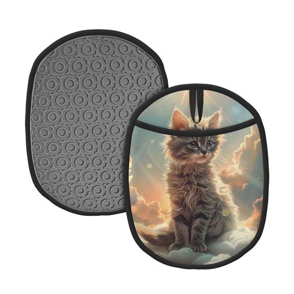 Naloa Sunshine Cloud Kitten Silicone Pot Holders, Oven Mitts Heat Resistant Hot Pads, Non Slip Pot Holder for Kitchen Baking and Cooking 9.4 x 7.5 Inches
