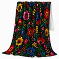 thumbnail image 2 of Vibrant Folk Floral Botanical Otomi Embroidery Inspired, Festive Botanical Garden Scene, Warm Flannel Blanket for Sunroom and Reading Nook, Garden Lovers Thanksgiving Gift, Botanical Home Decor, 2 of 9