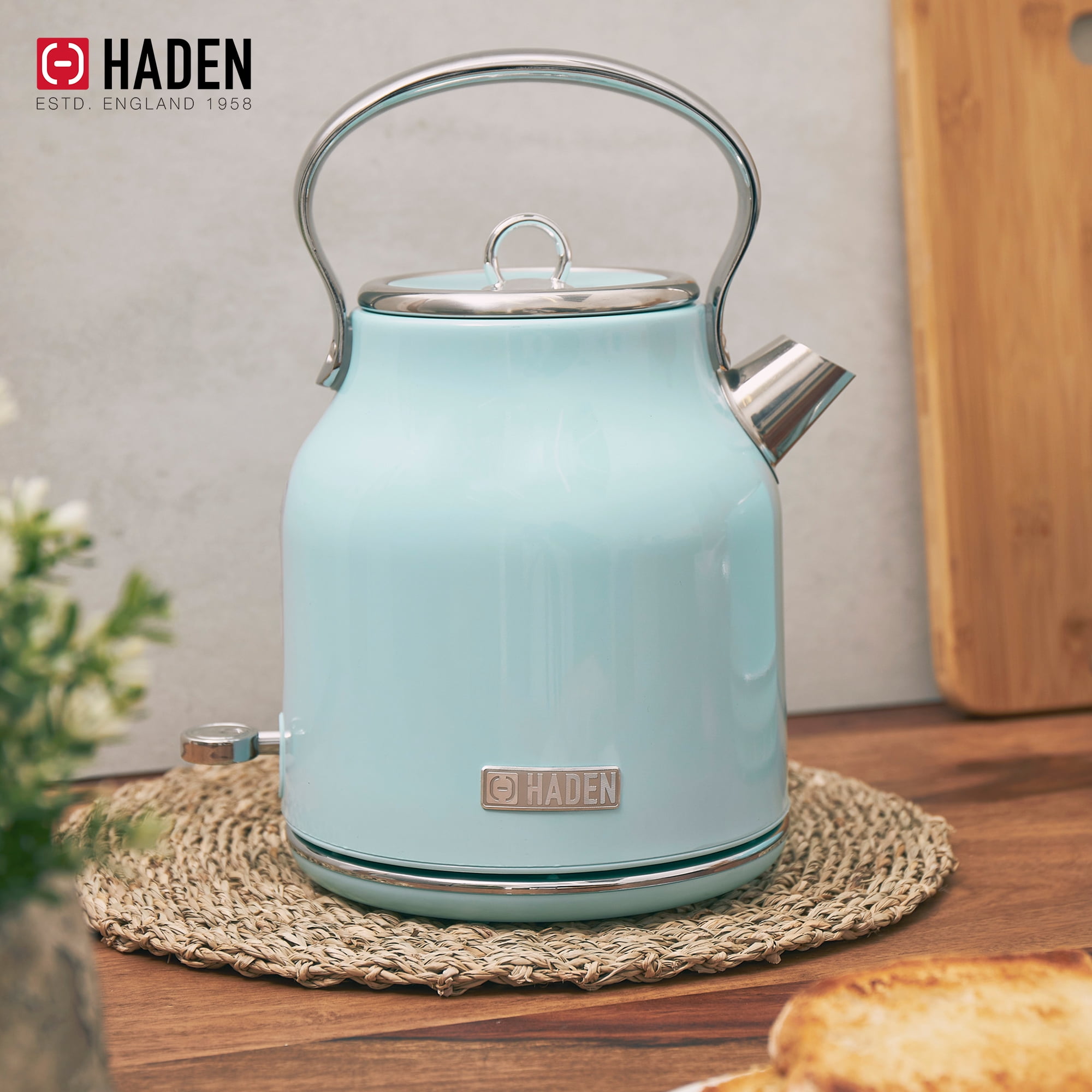 Open Box Haden Heritage 1.7L Stainless Steel Electric Water Kettle, Turquoise