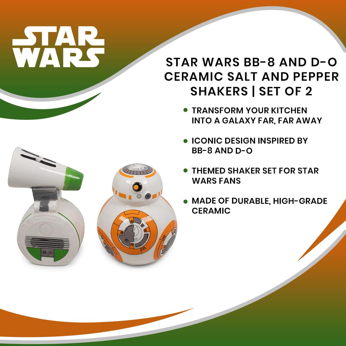 Star Wars Stackable 2 The Last Jedi BB-8 Ceramic Salt and Pepper Shakers 