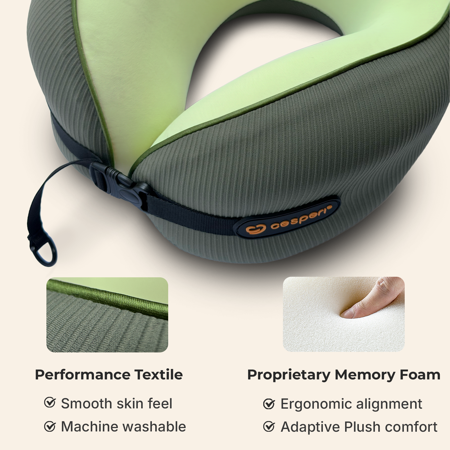 CESPERI® TRAVEL NECK PILLOW – LIGHTWEIGHT MEMORY FOAM AIRPLANE PILLOW, ERGONOMIC SUPPORT FOR FLIGHTS, CAR RIDES, AND HOME, LARGE SIZE (AVOCADO GREEN)