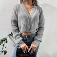 thumbnail image 4 of Lilgiuy Women's Fall V Neck Single Breasted Chain Link Sweater Cardigan，Gray, Fall Clothes for 2022 Spring Winter, 4 of 5