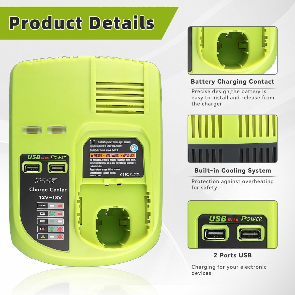MINGSCI 2Pack 8.0Ah Replacement for Ryobi 18V Battery with P117 Charger Compatible with Ryobi 18 Volt ONE+ Plus P102 P108 P109 Cordless Tools