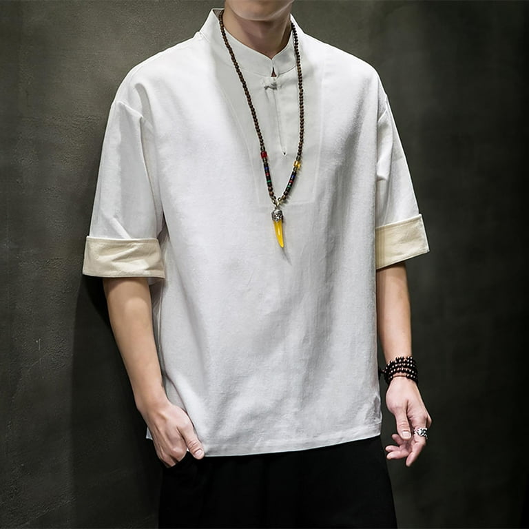 Shirts For Men Retro Collar Cotton Linen Short Sleeve Shirt Men's Tang  Clothing Plate Buckle Casual Hanfu Men's Breathable Cotton Linen Shirt Mens  Shirts 