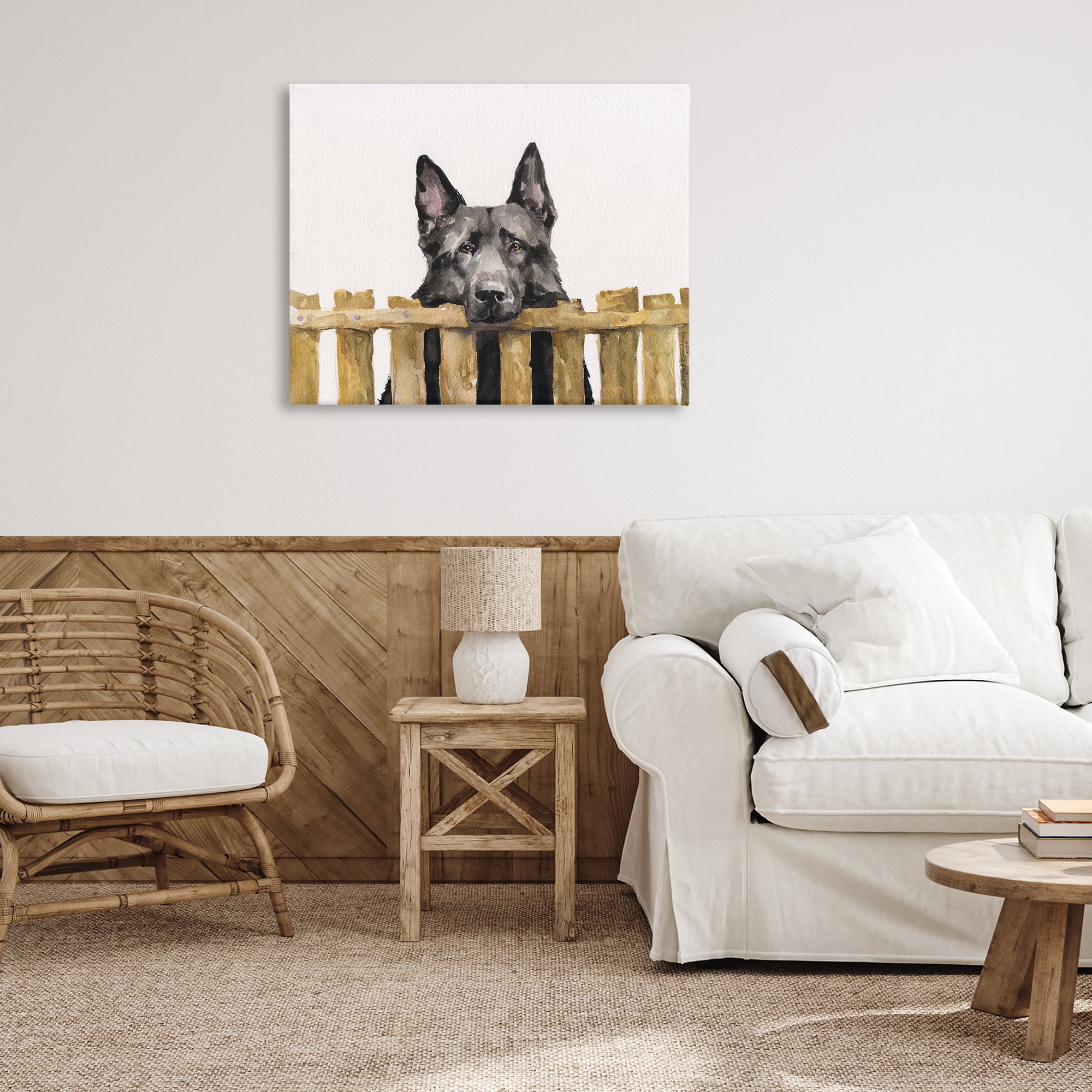 Stupell Industries Black German Shepherd Animals Painting Wrapped Canvas Art Print Wall Art, 40 x 30
