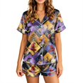 thumbnail image 2 of Womens Halloween Pajama 2 Piece Sets Witch Hat Skull Short Sleeve Button Down Funny Blouses and Skeleton Ghost High Waist Horror Shorts, XL, 2 of 6