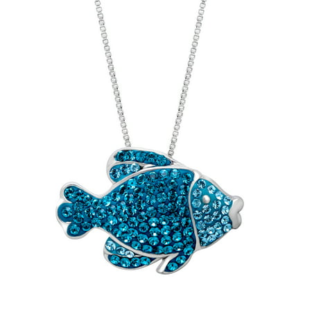 Luminesse Fish Pendant Necklace with Sky Blue & Indicolite Swarovski Crystals in Sterling Silver