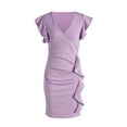 thumbnail image 4 of VISgogo Vestido de manga corta ajustado para mujer, de una pieza con escote en V profundo de color sólido en 10 colores, S / M / L / XL VISgogo moda, 4 of 9