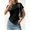 thumbnail image 3 of PRETTYGARDEN Womens Short Sleeve Crew Neck Trendy Shirts Spring Summer Y2K Going Out Tops Asymmetrical Ruched Blouse, 3 of 9