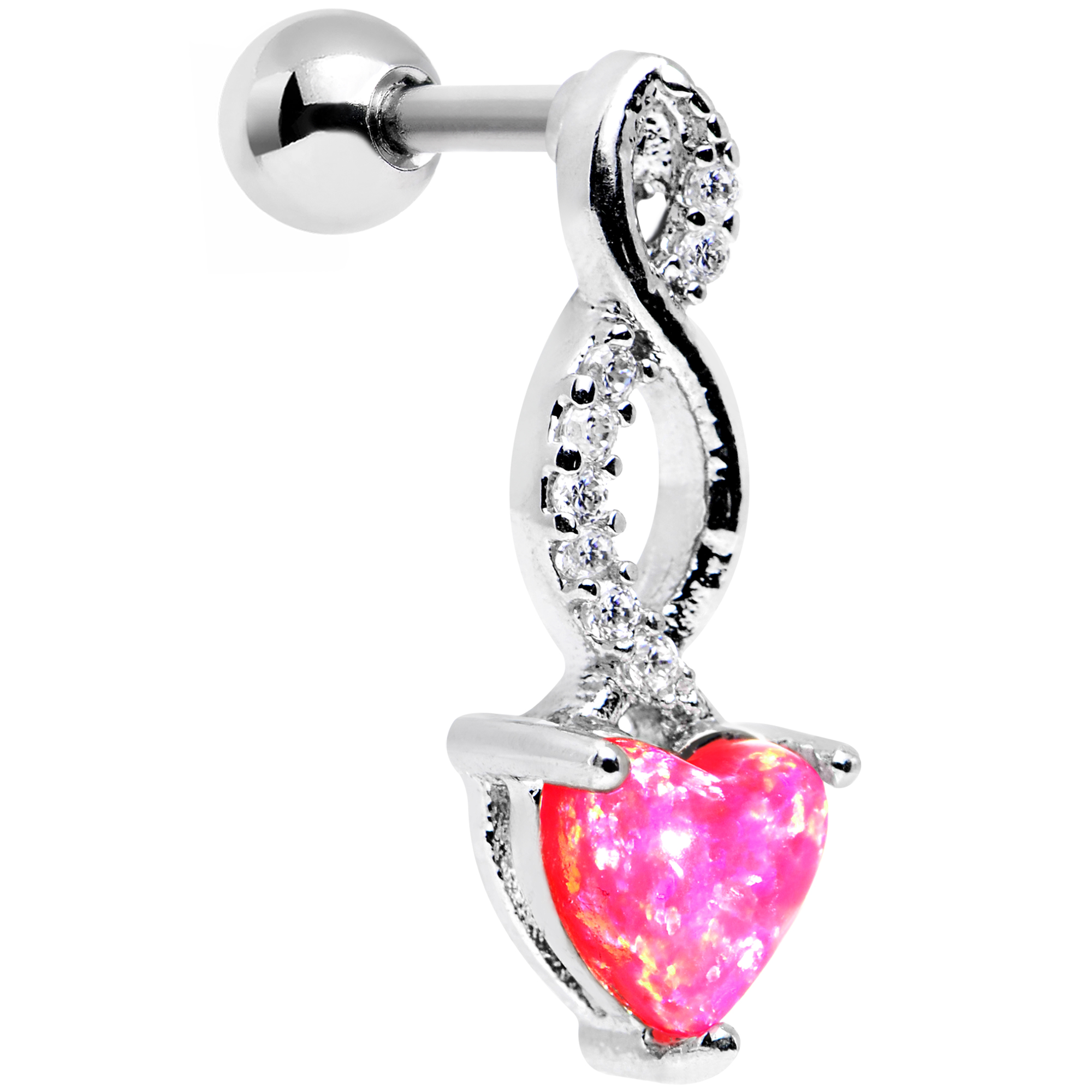 Body Candy Stainless Steel Pink Synthetic Opal Twist Right Cartilage