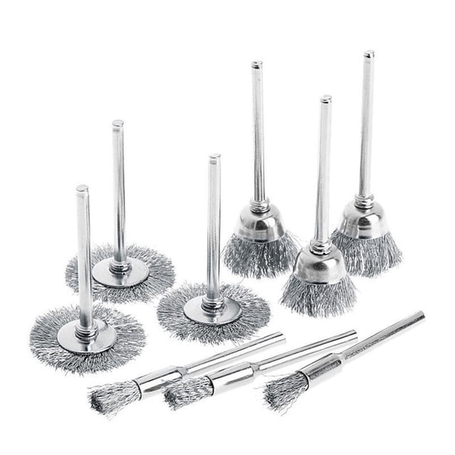 Ensemble de Brosses à Roue Métallique 9 Pcs pour Perceuse, Polissage, Acier Inoxydable, Outil Rotatif pour Enlever la Rouille et Polir