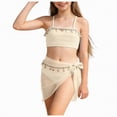 thumbnail image 3 of mgoYE Bikinis for Girls 10-12 Girl's Swimsuits 3 Piece Seashell Spaghetti Strap Textured Bathing Suit with Cover Up(Beige,9-10 Years), 3 of 8