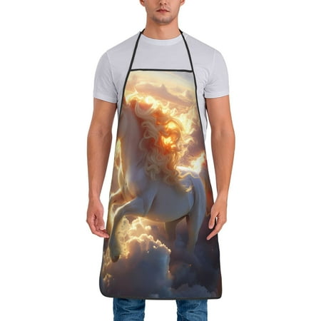 

Zeuib Rainbow Cloud White Horse Print Unisex Waterproof Aprons Cooking Aprons for Kitchen Gardening and Salon Water & Oil Resistant