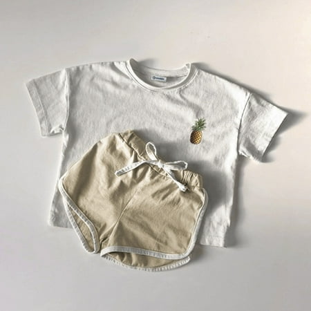 

Hunpta Newborn Infant Baby Girls Boys Summer Solid Pineapple Cotton Short Sleeve Short Pants Tshirt Shorts Set Outfits Clothes