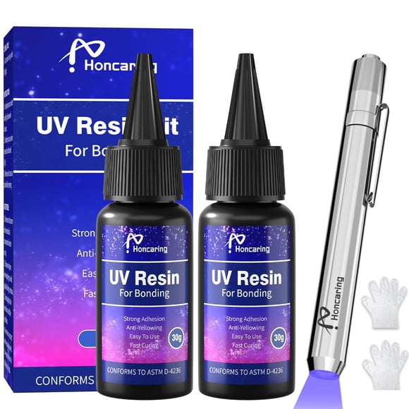 Kit de resina UV Honcaring de secado rápido de 60 ml con linterna UV