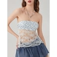 thumbnail image 5 of Musuos Women Mini Tube Tops Sleeveless Floral Print Lace Mesh Sheer Boat Neck Strapless Tops Summer Backless Bandeau Shirts, 5 of 9