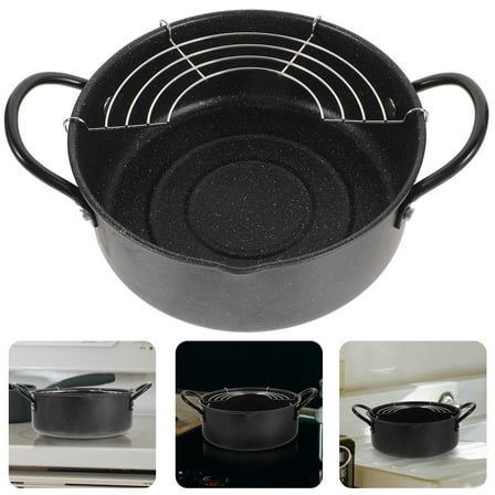 SOPOTUTU 1Set Deep Fryer Pan Iron Frying Pot with Drainer Rack Non Stick for Home Use