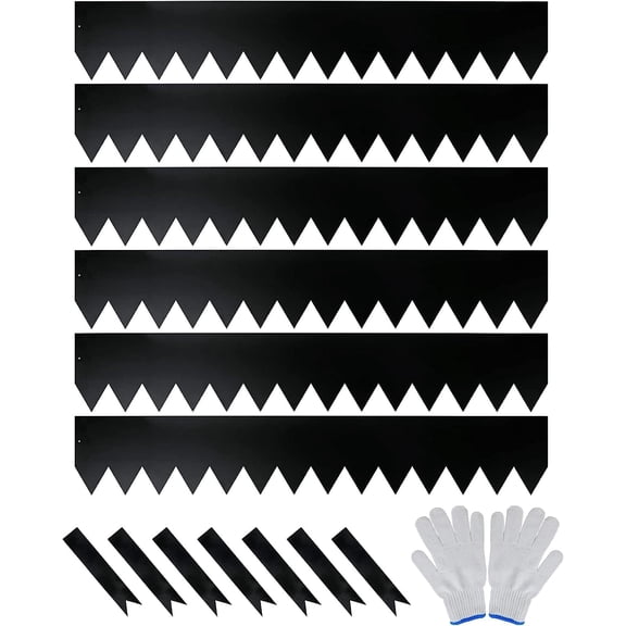 DAVYLINE 6-Pack Galvanized Steel Landscape Edging w/Black Powder Coating - 40" L x 6.5" H Strips - Hammer-in 16-Gauge Metal Edging Border w/ 7 Clips & Gloves - Edge for Lawn Yard (20Ft Total)