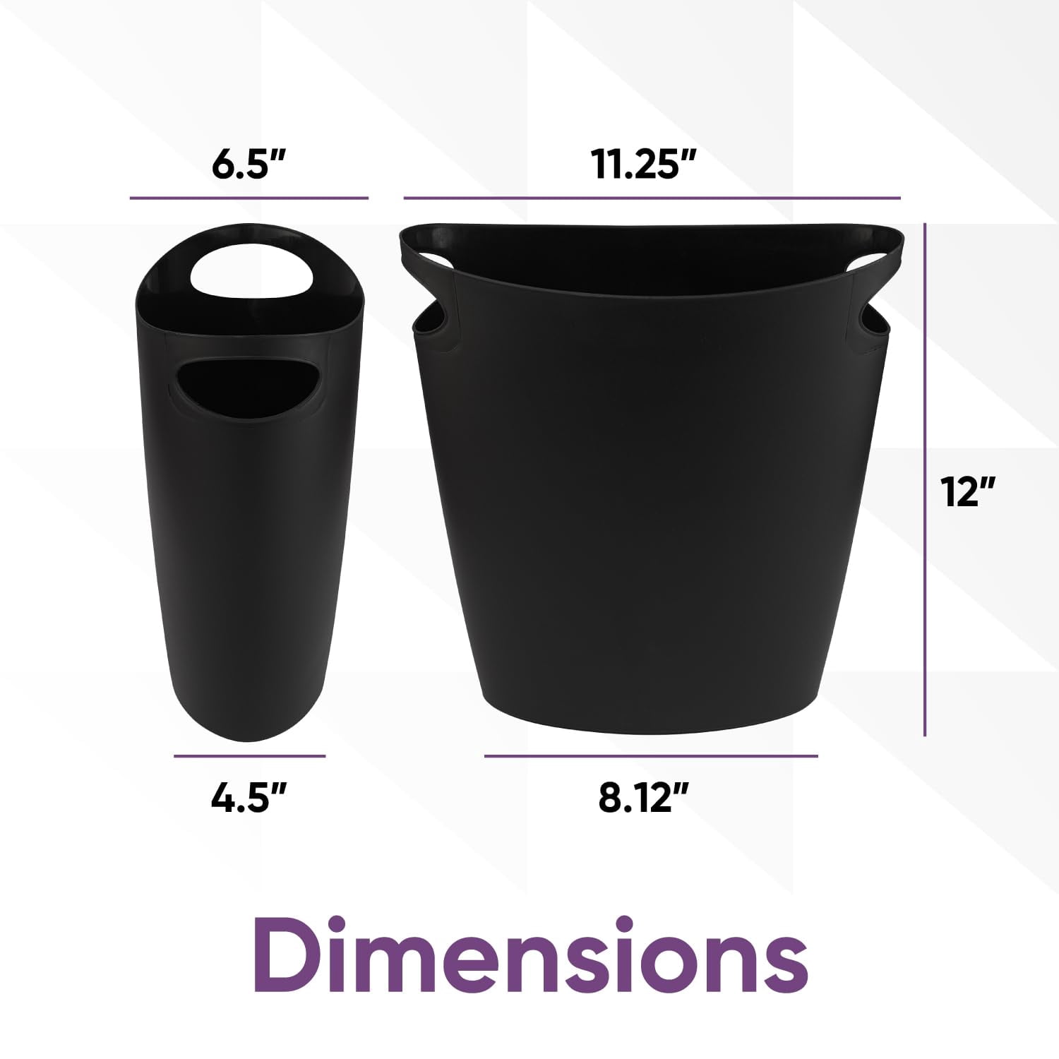 Superio Slim Bathroom Trash Can 2 Gallon Plastic Small Compact Waste Basket for Bedroom, Dorm, Under Office Desk, Narrow Portable RV Dustbin, 4 Black