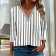 thumbnail image 6 of cocolona Womens 3/4 Sleeve Tops 2025 Fall V Neck Lightweight Shirts Business Casual Work Blouse Fashion Stripe Print T-shirts, 6 of 6