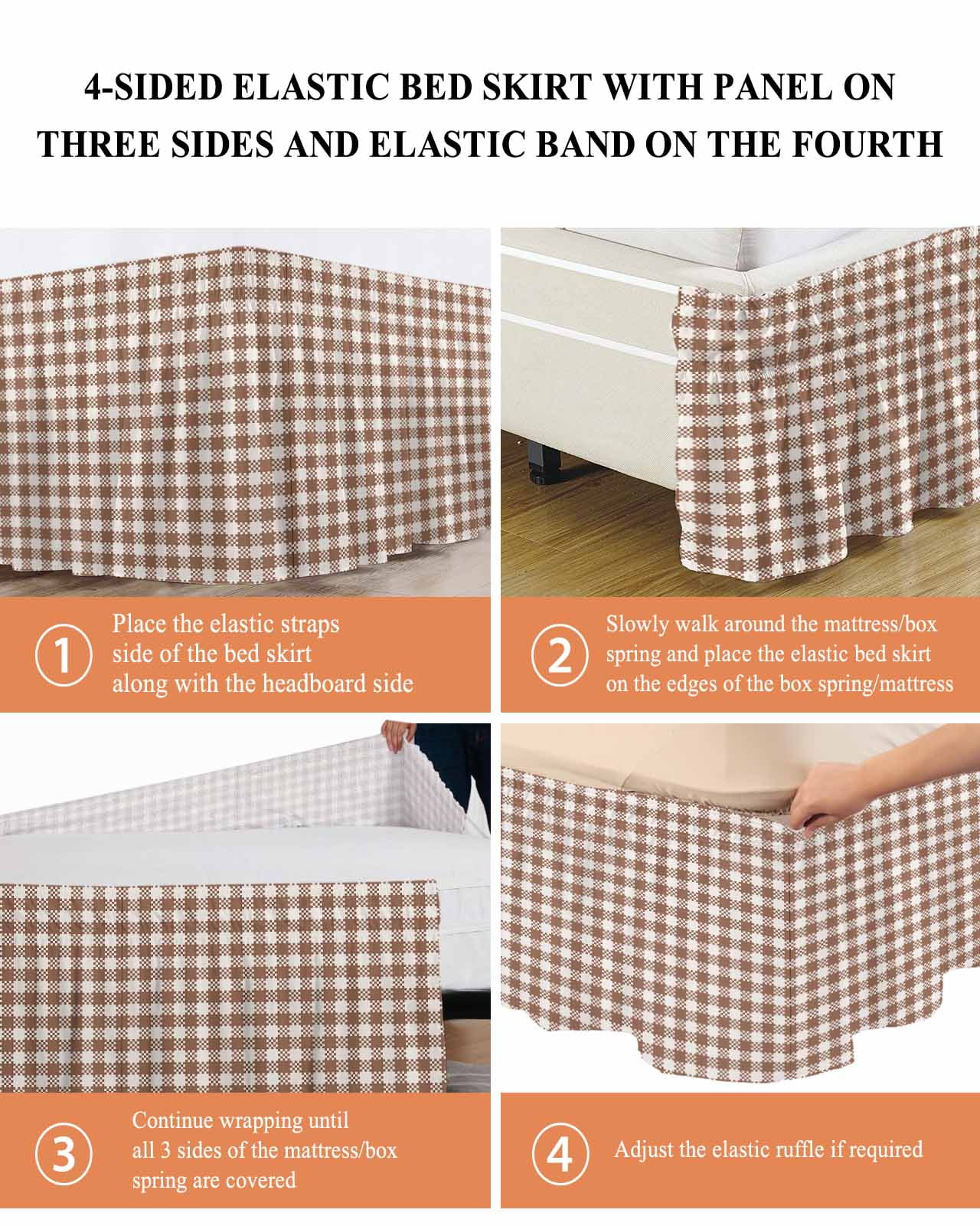 Autunm Brown Bed Skirt King Size 16&nbsp;Inch Drop, Lattice Wrap Around Dust Ruffle Bedskirts, Wrinkle & Fade Resistant Easy Fit Bedskirt with Adjustable Elastic