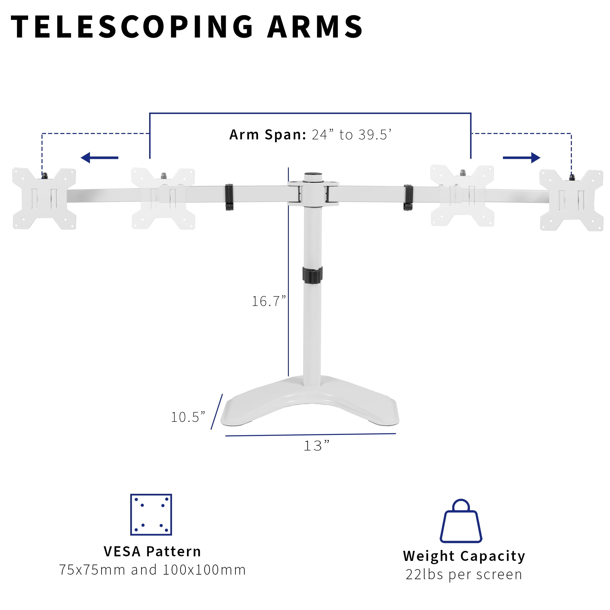 VIVO White Telescoping Dual Ultrawide 27" to 38" Monitor Freestanding Desk Stand