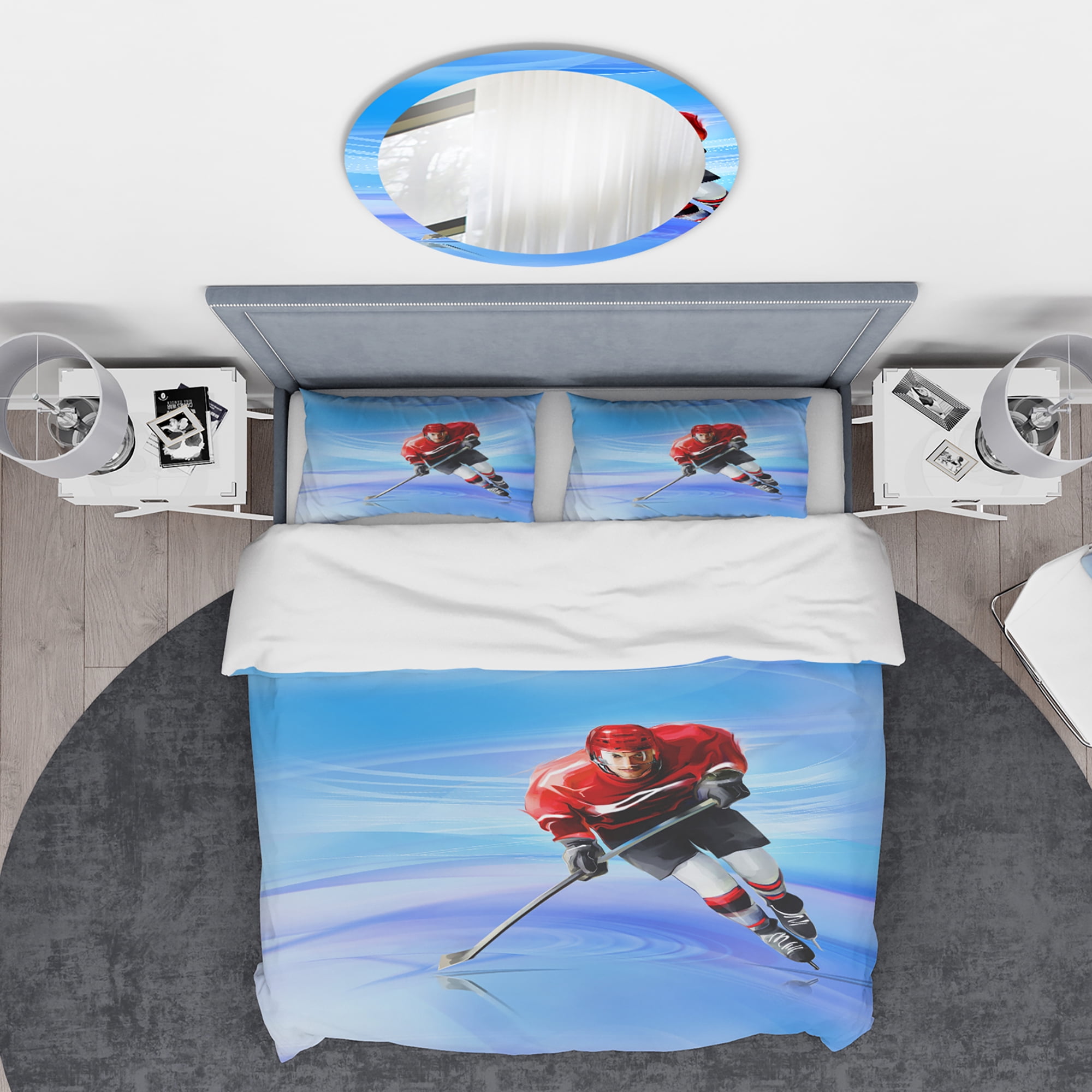 Designart 'Male Hokey Player' Abstract Portrait Duvet Cover Set