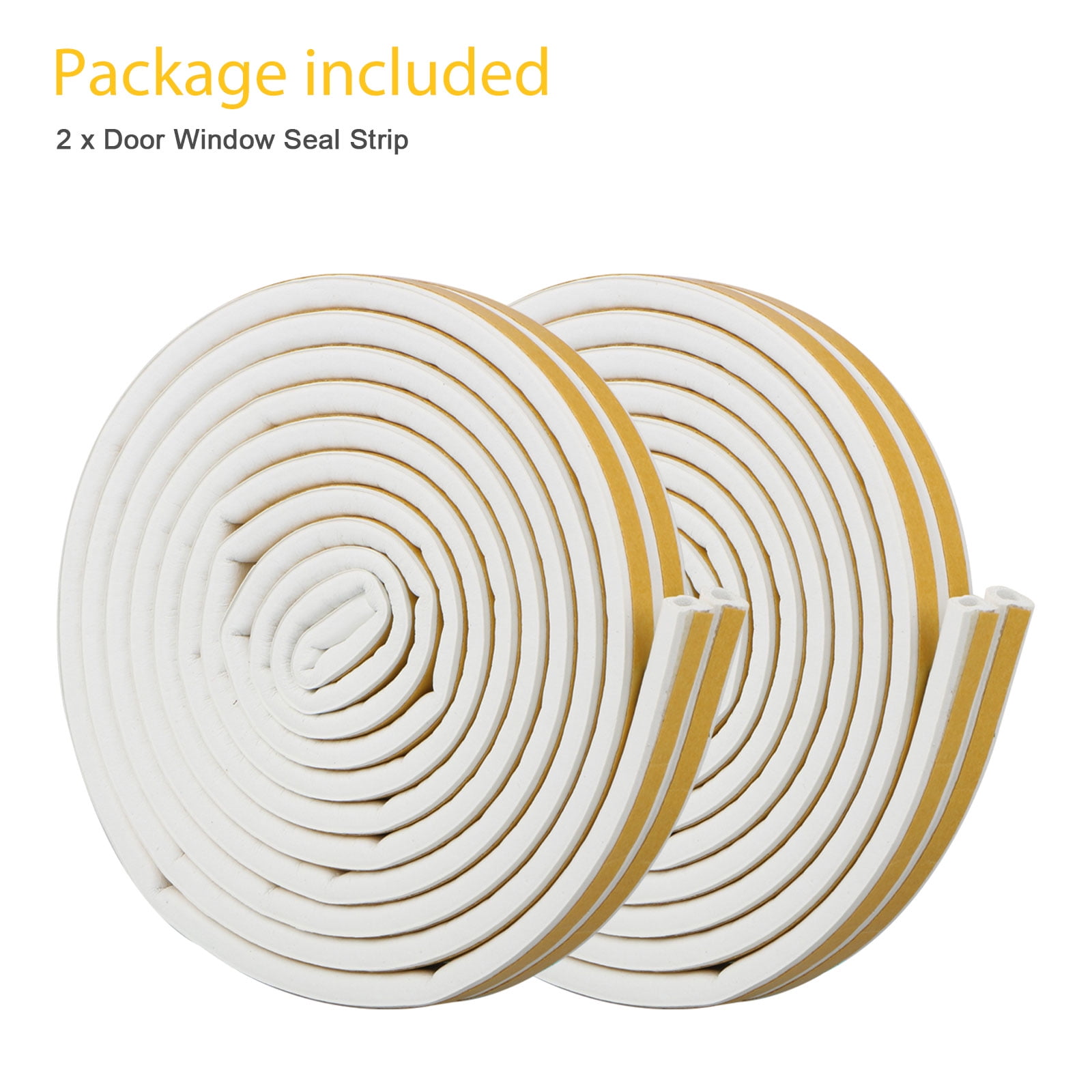 2-Pack Silicone Weather Stripping — Self-Adhesive Door & Window Seal, 33Ft Total, Soundproof & Dustproof (Yellow)