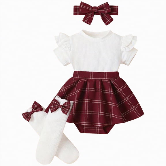 Hessimy Summer Baby Girl Clothes Newborn Cotton Linen Romper Short Sleeve Infant Onesie Smocked Bodysuit Baby Outfits(Red