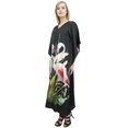 thumbnail image 2 of Bimba Women's Flamingo Printed Black Satin Maxi Kaftan Kimono Coverup Caftan-4, 2 of 5
