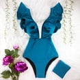 thumbnail image 2 of 2022 nuevo traje de baño Sexy de una pieza con estampado Floral y volantes, traje de baño con hombros descubiertos para mujer, ropa de playa sólida con escote en V profundo, traje de baño Monkini Tan Jianjun unisex, 2 of 2