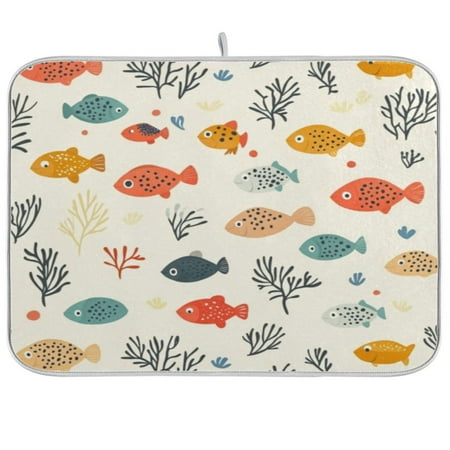 

Kitchen Drying Mat 18x24In Drying Dish Mat Dish Drying Mats Kitchen Countertop Multi-Function Drain Drying Mat Kitchen Table Colorful Cute Little Fish Seamless