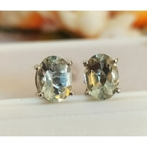 Awesome Green Amethyts -Prasiolite Oval Cut Stud Earrings - 925 Sterling Silver Solitaire Earrings - Birthstone Earrings - Earrings for Women